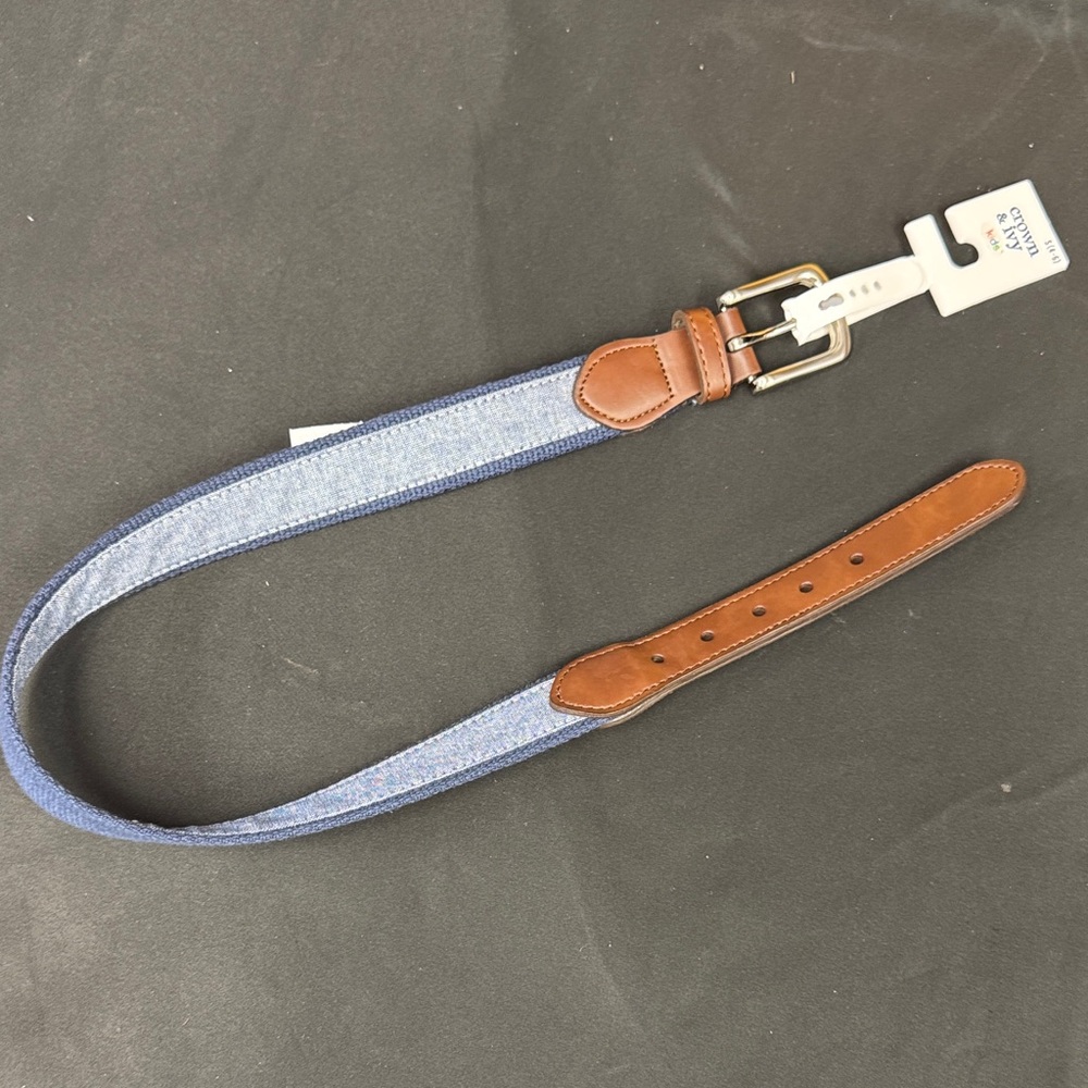 Crown & Ivy Kids Navy Blue and Brown Belt with Silver Buckle size small 4-6 new